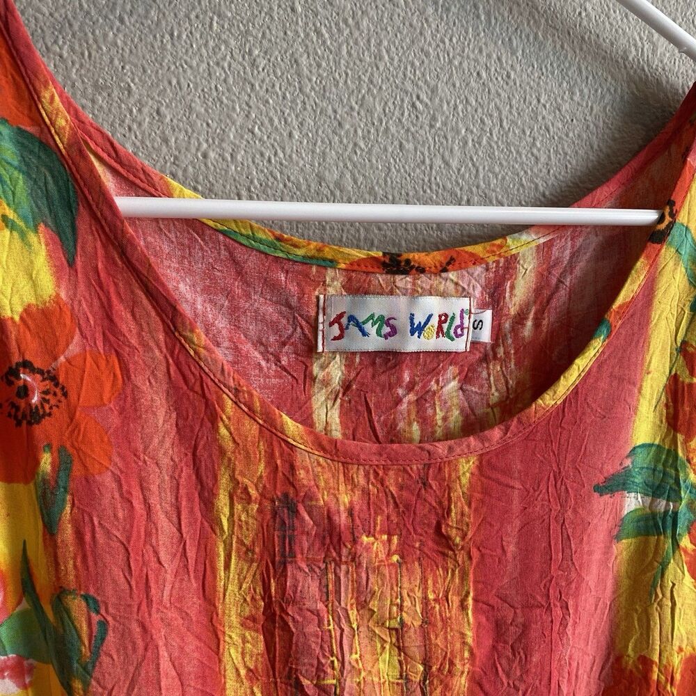 Jams World Vintage Fida Fire Daisy Hawaiian Sleeveless Blouse Women’s Size Small - Picture 2 of 6